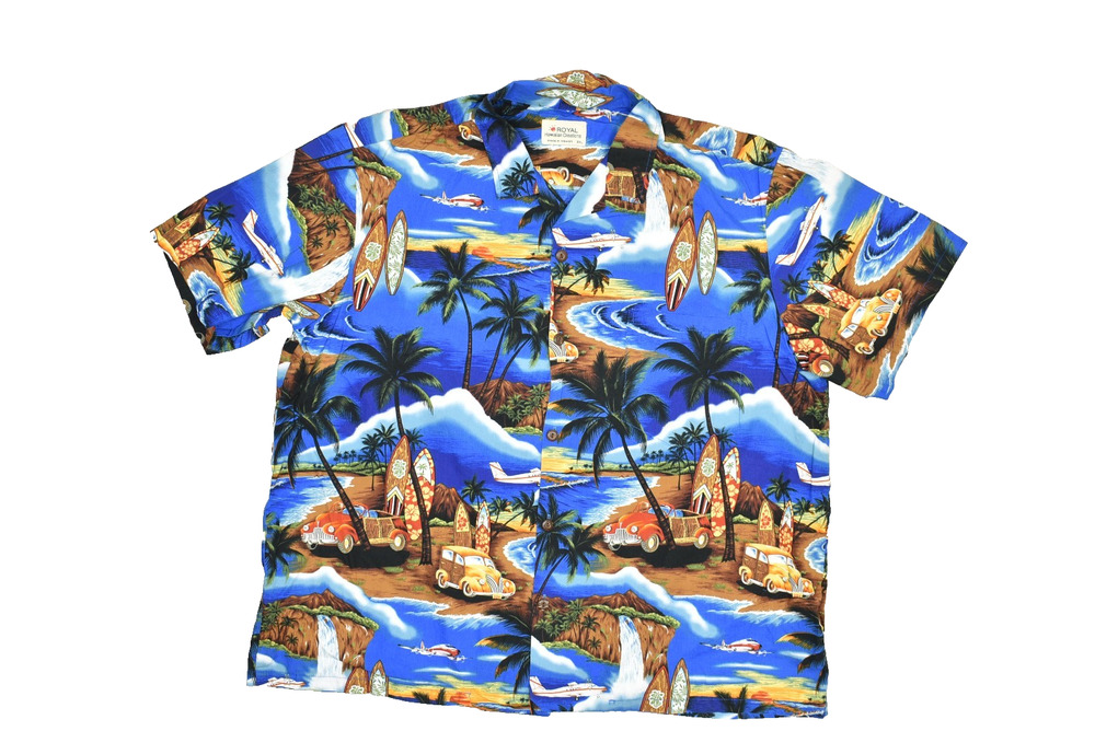 ROYAL Hawaiian Creations Men's Regular Size 3XL Blue Tropical Button Down Shirt